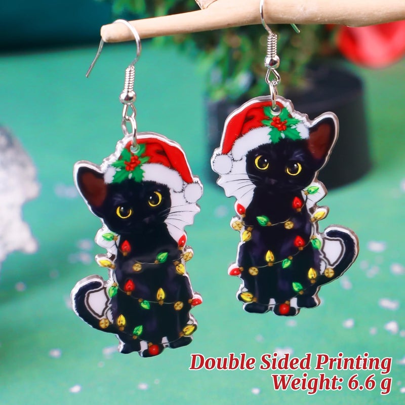 PEALICIOUS Christmas Earrings for Women Cute Cat Earings Christmas Tree Cakes Accessories Gingerbread House Earrings Dangling Pink Xmas Gifts Matching Womens Xmas Costume Holiday Jewelry - Image 4
